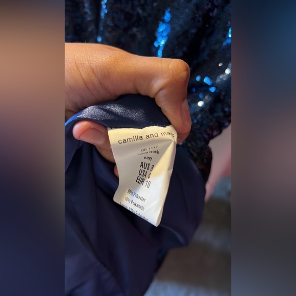 Camilla and Marc Navy Sequin Dress - Quarter Sleeve - Knee Length - Picture 3 of 10